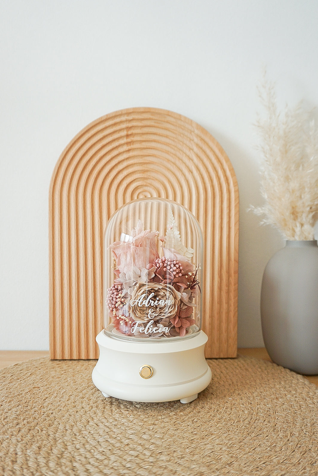 Customised Preserved Floral Bluetooth Speaker and Lamp (Medium Pink and Cappuccino)