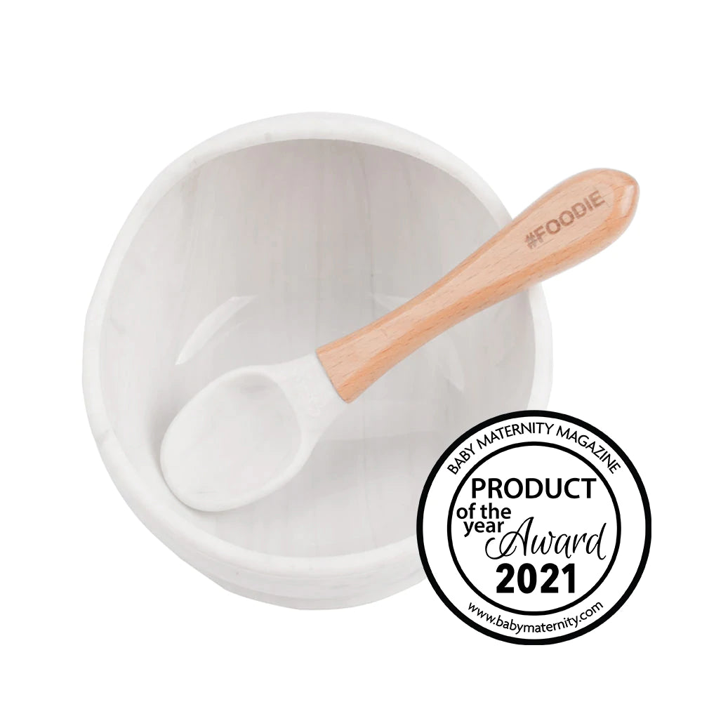 Glitter & Spice Silicone Suction Bowl and Spoon (Marble White)