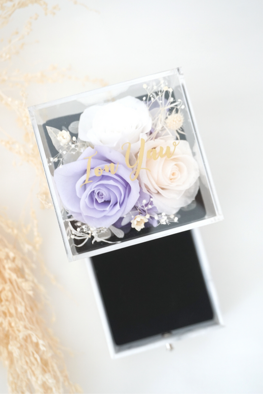 Customised Acrylic Accessories Box with Preserved Flowers (Purple Peach White)