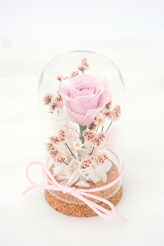 Mini Preserved Floral Glass Dome (Pink Rose, no lights)