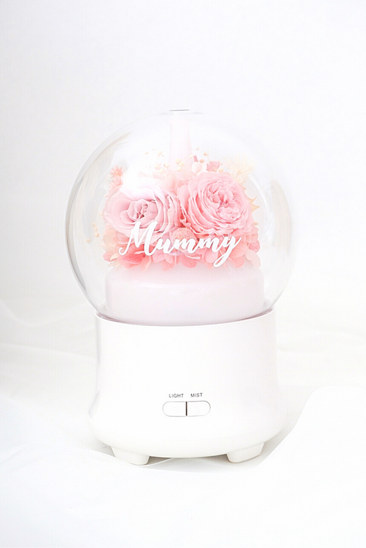 Customised Aroma Diffuser/Humidifier with Pink Preserved Flowers, Light and Mist