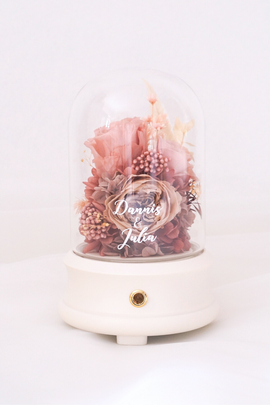 Customised Preserved Floral Bluetooth Speaker and Lamp (Medium Pink and Cappuccino)