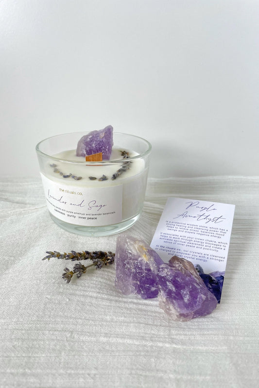 Lavender and Sage Crystal Scented Candle (Handmade by the rituals co.)