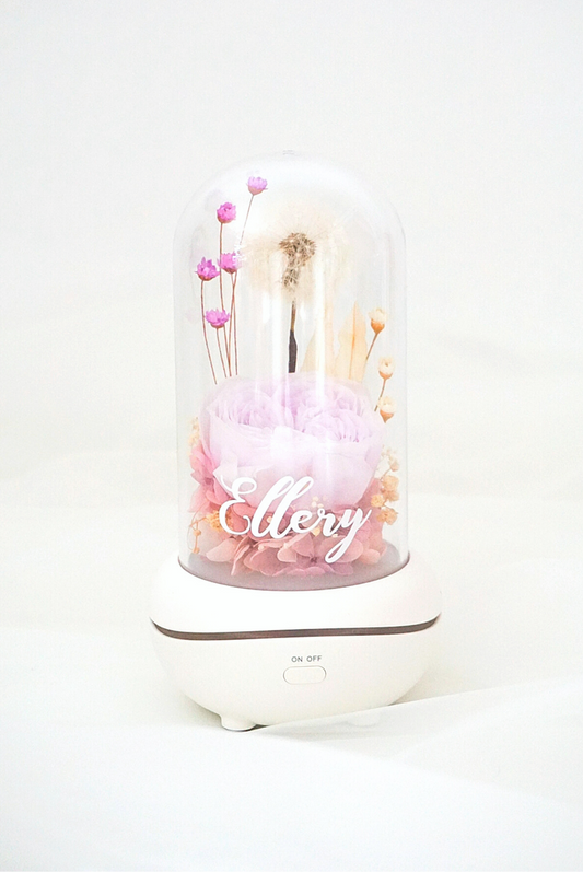 Customised Tall Aroma Diffuser with Light (Purple Preserved Rose & Dandelion)