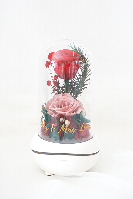 Customised Tall Aroma Diffuser with Light (Red & Pink Preserved Rose)