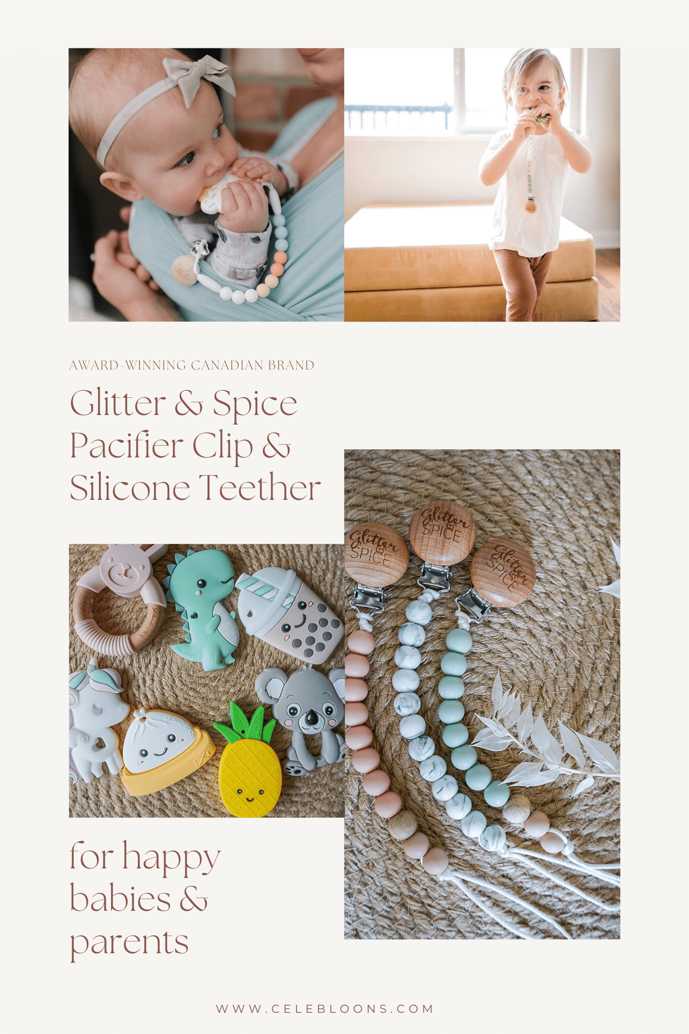 Glitter And Spice pacifier  Clip And Slicone teether